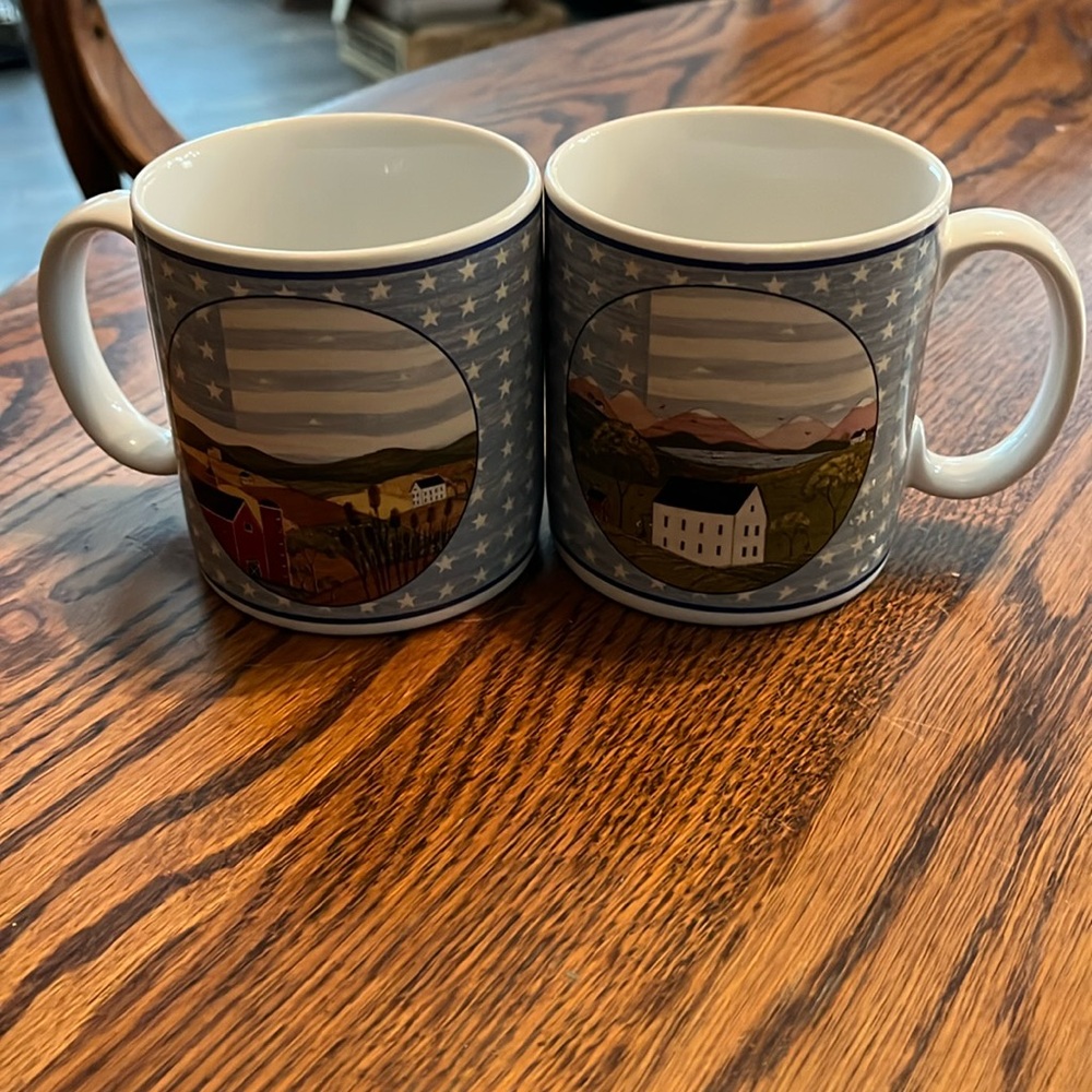 Warren Kimble America the beautiful 1999 Pair of Coffee Mugs